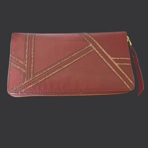 Fossil Cabernet Caroline Zip Around Wallet  With Metallic Accents